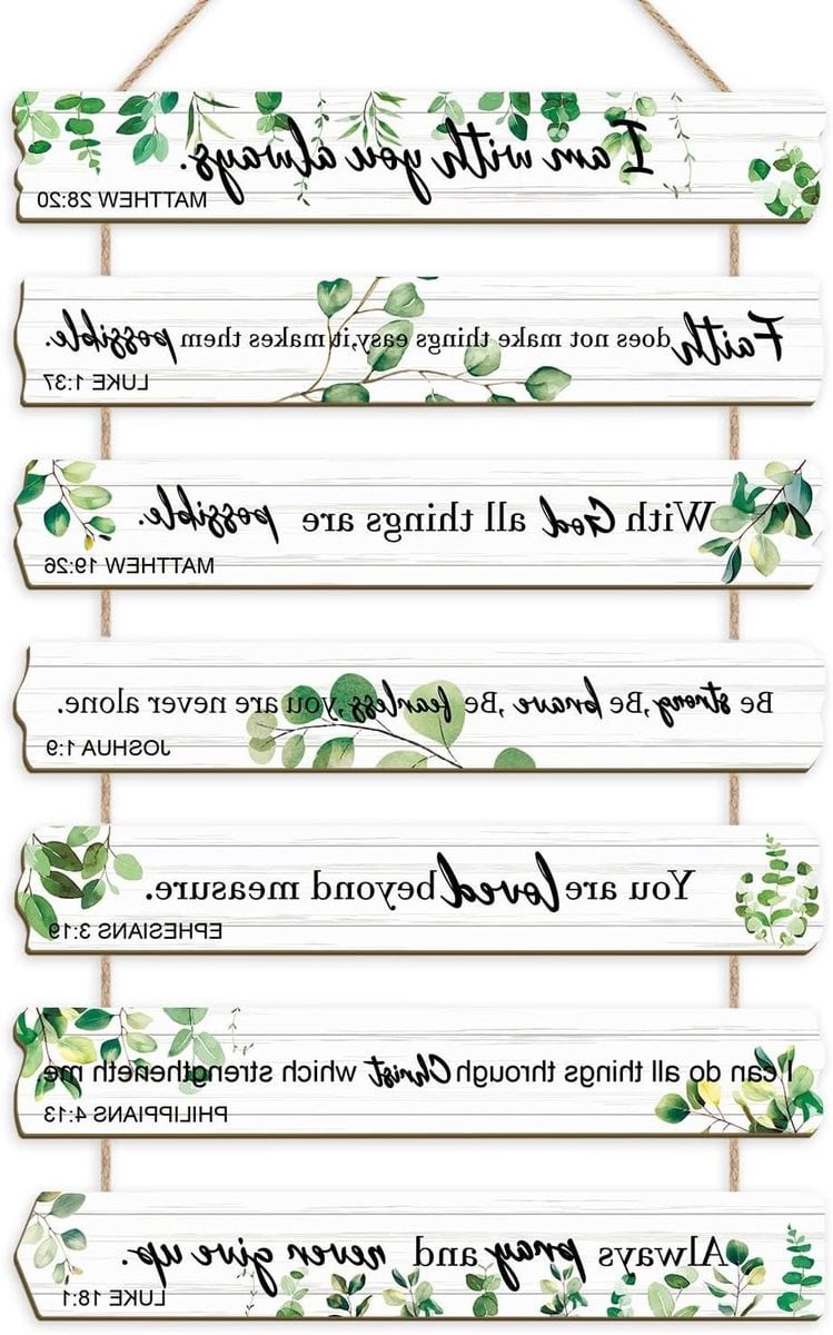 Set van 7 Christelijke Houten Borden met Bijbelvers en Zonnebloem Motief, Gekleurd, B: 28 cm, D: 4,3 cm