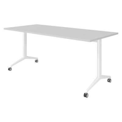 bümö Seminartisch klappbar fahrbar 180x80 cm grau, Gestell weiß - Klapptisch staffelbar, mit vier Doppelrollen Büro Schulungstisch