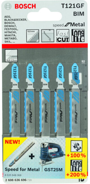 Lame de scie sauteuse BOSCH T 121 GF, Speed for Metal, plaques (2608636696)