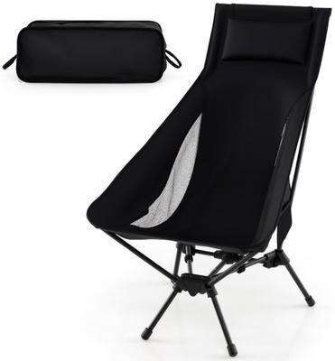 Costway High Back Portable Camping Chair with Compact Carry Bag and Pillow-Black