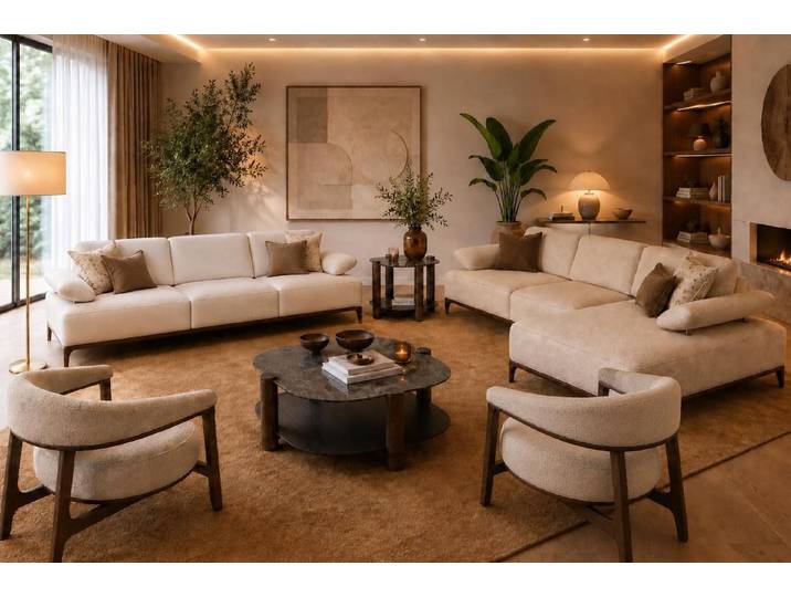 JVmoebel Polstergarnitur Elegantes Wohnensemble mit Ecksofa, Sofa und Sesseln Beige, (4-tlg), Made in Europa