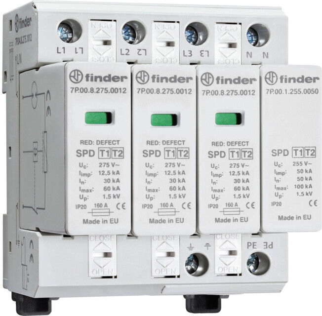 FINDER Parafoudre combiné Type 1+2 3ph. TT TN-S 7P.04.8.275.1012 (7P0482751012)