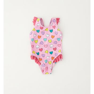 Badeanzug IDO "BABY GIRL ACCESSORIES", Mädchen, Gr. 92, Einheitsgröße, bunt (weiß, multicolour print), Polyester, Badeanzüge Badeanzug