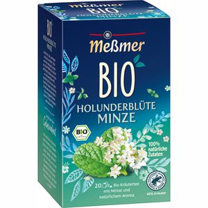 Meßmer Tee Holunderblüte-Minze, 100% natürliche Zutaten, Bio, Früchtetee, 40 g, 20 Beutel