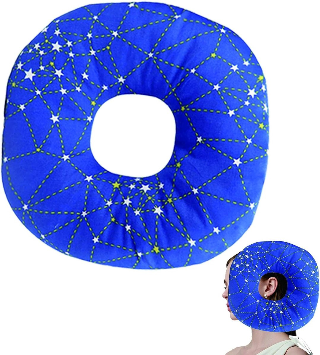 Blauw geperforeerd donutkussen van traagschuim met stervormig ontwerp voor zijslapers