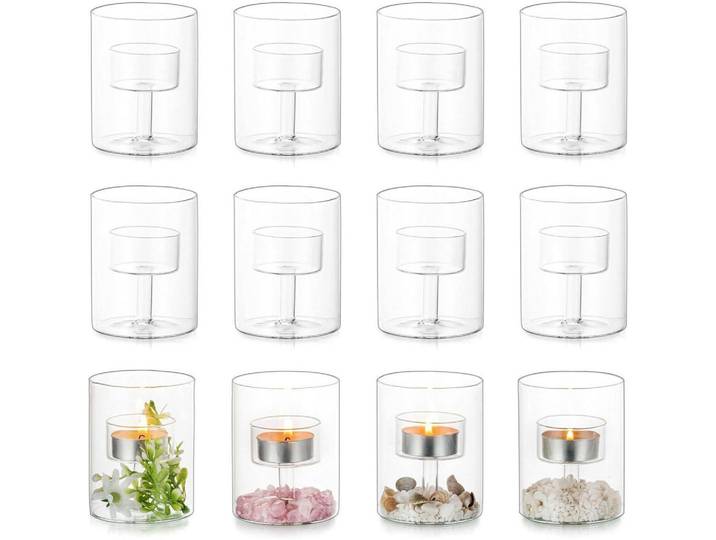 Teelichthalter 6er Set Glas Zylinder für Votivkerzen 8 x 7 cm, Transparent, 7 cm, Dekoration, Kerzen & Kerzenhalter, Teelichthalter
