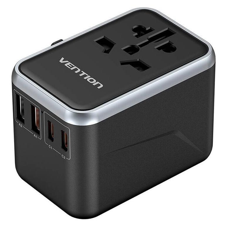 Vention FJFB0 GaN 2xUSB-C 2xUSB-A Universal Travel Adapter 65W (black) (FJFB0)