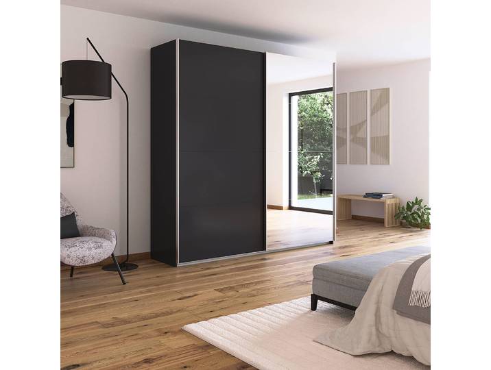 Schwebetürenschrank - Spiegel 226cm Grau/Graumetallic