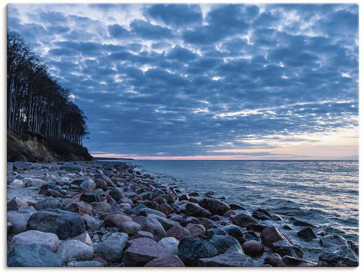 Leinwandbild ARTLAND Steine an der Küste der Ostsee , blau (farbe bild(er): blau), B:40cm H:30cm, Bilder, Leinwandbild, auf Holzrahmen gespannt