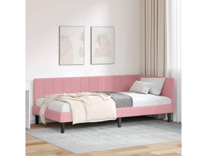 Stoff polster Eckbett L Form Schlafsofa Tagesbett platzsparend Rosa 100x200 Eckbettgestell mit Kopfteil Rosa 100x200 cm Samt L-form Sofa Bett Platzsparend mit Lattenrost Stabil