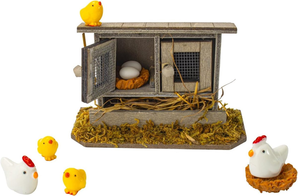 Unyqoos Charmant miniatuur kippenhok met accessoires voor seizoensdecoratie