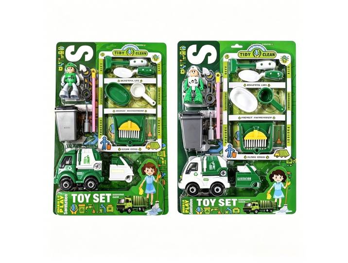 Jouet de camion poubelle de jeu d'imitation pour enfants - Véhicule de nettoyage éducatif à entraînement par frottement et à inertie, plastique sûr et durable, développe la motricité, couleurs aléatoires