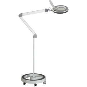 Lumeno Lupenleuchte 8215, 127 mm Glaslinse, dimmbar, LED, 2,25x Vergrößerung (5 Dioptrien), weiß, mit Rollstativ