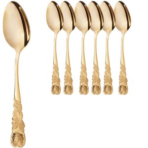 Gräwe Kaffeelöffel Rosendekor, 13 cm, Edelstahl 18/0, gold, 6 Stück