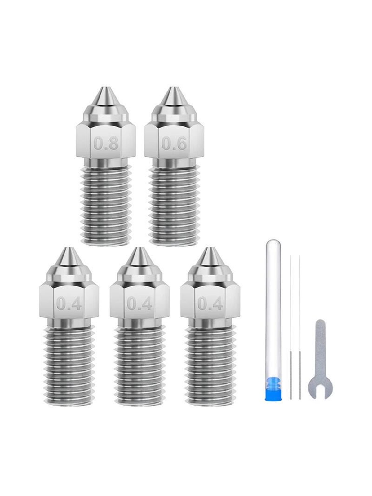 Elegoo Neptune 4 / 4 Pro Hardened Steel Nozzle Set - 0.4 mm x3 / 0.6 mm x1 / 0.8 mm x1