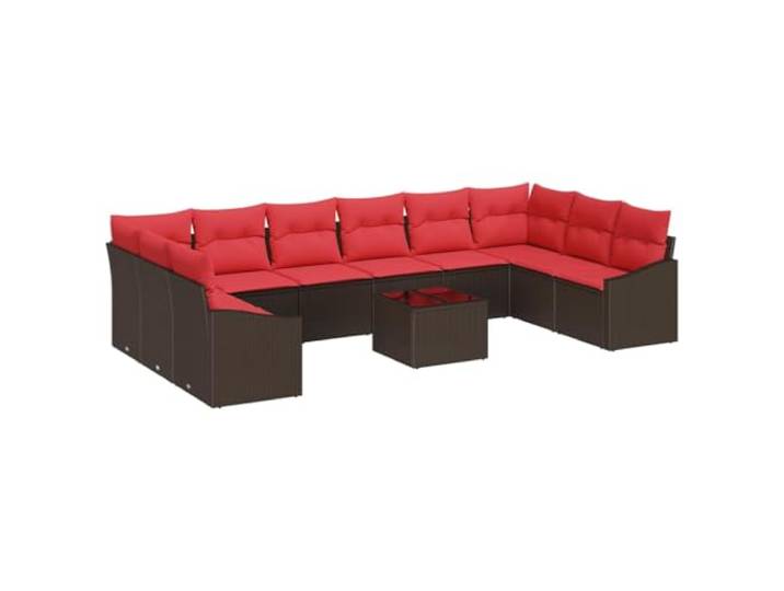Makastle Lounge Sofa-Set 11-teilig Poly Rattan Braun mit Kissen