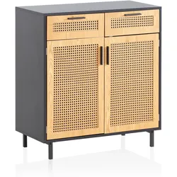 SIDEBOARD – Schwarz, 80x86,5x40 cm, mit Wiener Geflecht, 2 Türen, Schubladen, hoch