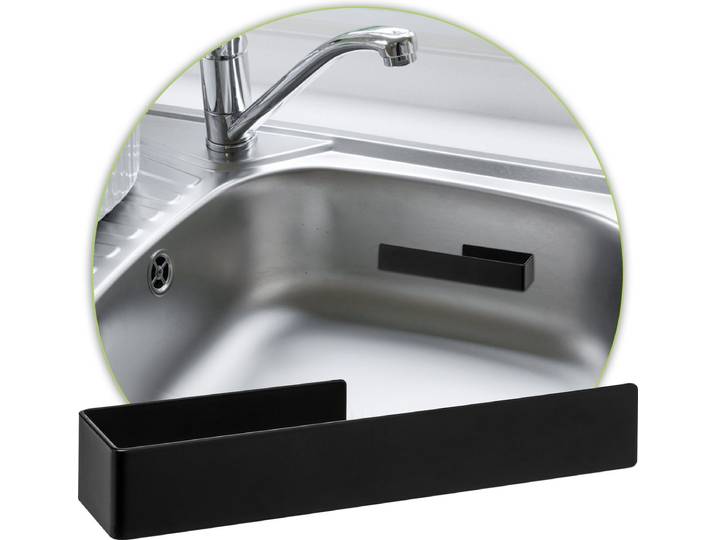 XIVADA Vaatdoekhouder Gootsteen - Zwart - Zelfklevend - Rvs - Gootsteen Organizer