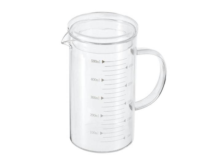 Messbecher 500ml Borosilikatglas mit Skala und Deckel, Weiß, Glas, Backen & Backzubehör, Messbecher