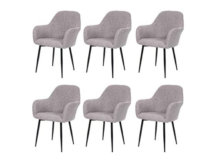 Mendler 6er-Set Esszimmerstuhl HWC-F18 - Stoff/Textil grau, Schwarze Beine