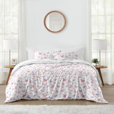 Sweet Jojo Designs Pink/Purple Shabby Chic Butterfly Girl 3pc Full / Queen-size Comforter Set - Colorful Pastel Lilac Watercolor