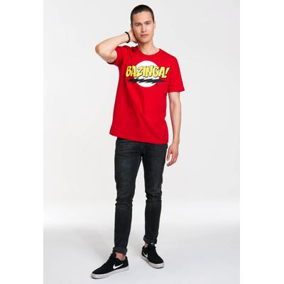 T-Shirt LOGOSHIRT "Bazinga - The Big Bang Theory", Herren, Gr. M, rot, 100% Baumwolle, bedruckt, normal, Rundhals, Shirts T-Shirt, mit coolem Frontdruck