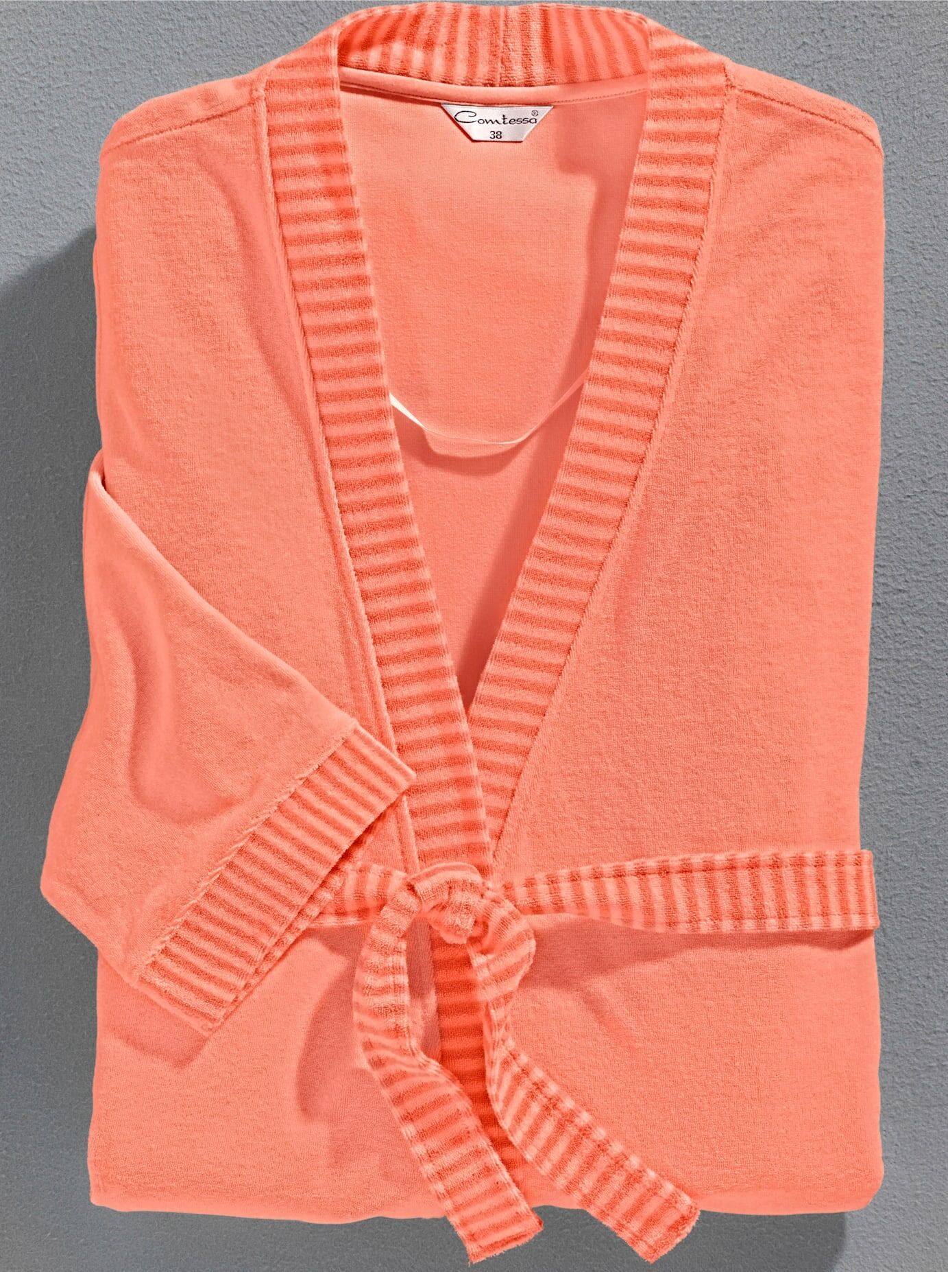 Bademantel COMTESSA Gr. 56, rot (apricot), 56/58, Baumwoll-Mix, Hausmäntel, Bademantel apricot 56/58