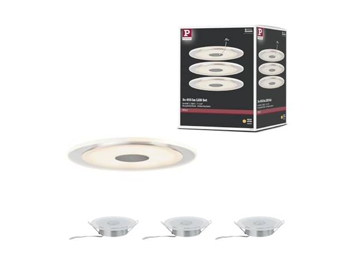 Paulmann 92543 Premium Kit encastrés Whirl LED 3x6W\, rond\, 18VA\, 150mm\, Alu tourné/satiné\, Alu/acrylique