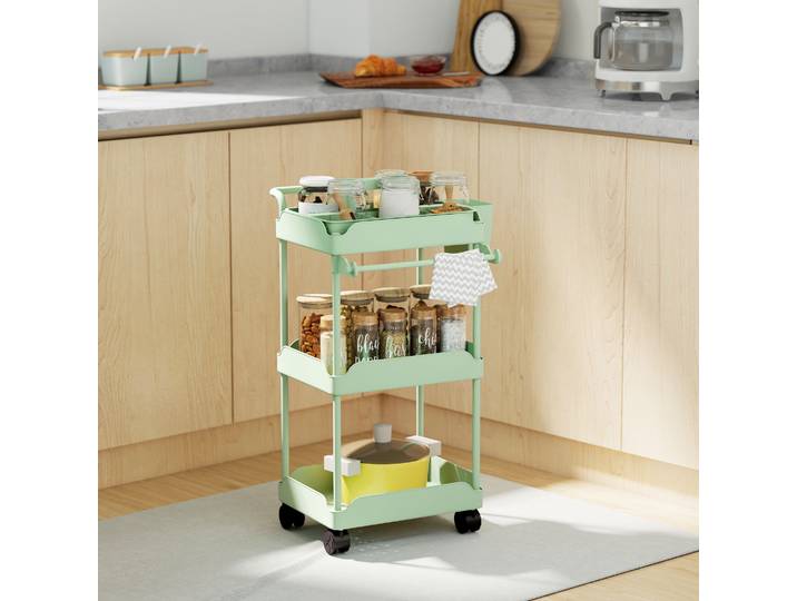 HOMCOM Chariot Cuisine 3 Niveaux avec Paniers Vert