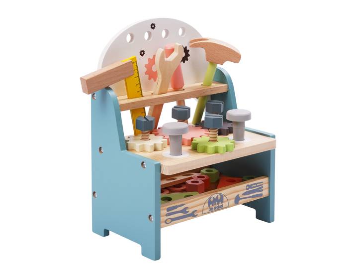 Werkbank Kinder Holz 26-teilig 28 cm bunt/natur