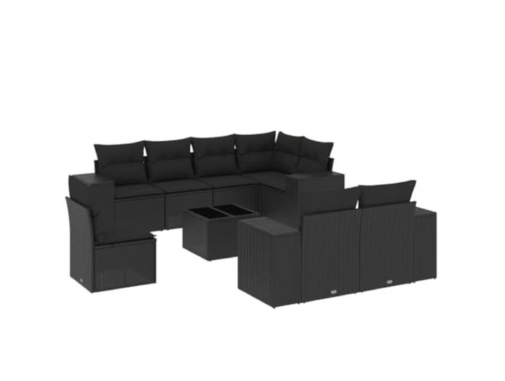 PUGYNBK 8er Set Rattan PE schwarz Couchtisch aus gehärtetem Glas, abnehmbare dicke Kissen, externe modulare Bauweise