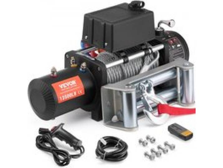 VEVOR Elektrische Seilwinde, 13.500 lb, 12 V DC LKW-Winde mit Φ3/8 Zoll x 80 Fuß Stahlkabel-Rollenführung, kabellose und kabelgebundene Fernbedienung, IP55 wasserdicht zum Abschleppen von Geländewagen, Jeeps, LKWs, Anhängern und Booten
