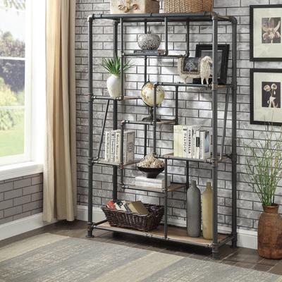 Furniture of America Vofi Industrial Black Metal Multi-Shelf Tiered Bookshelf