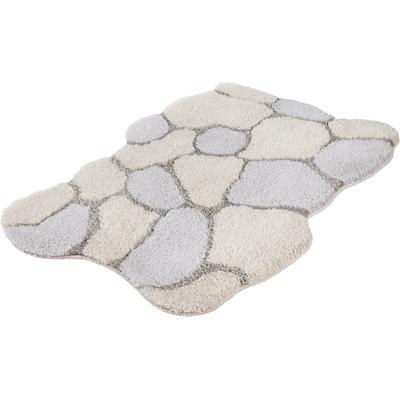 Badematte KLEINE WOLKE "Brick", beige (seide), H:22mm, Polyester, Badematten, Badematte, Zweifarbiger Stein-Look in Creme & Grau mit geschwungenen Formen