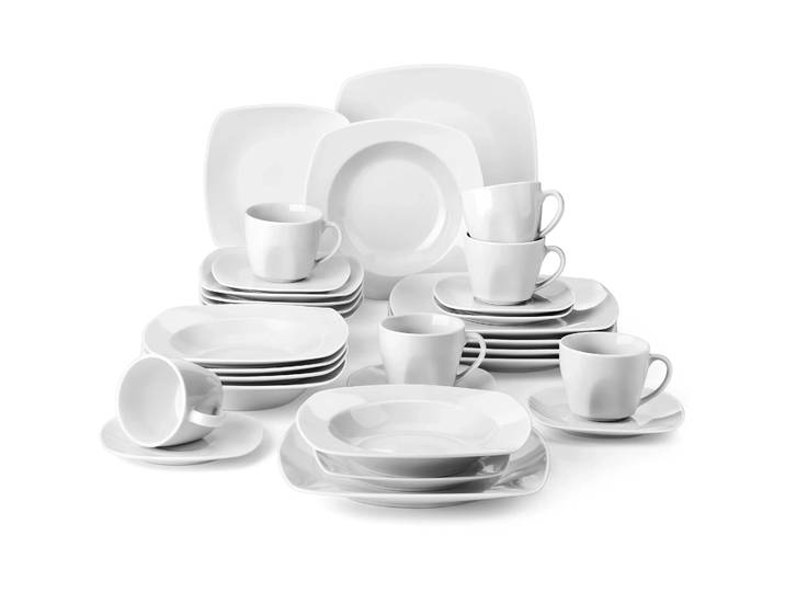 MALACASA 30 pièces ensemble de vaisselle en porcelaine dîner soupe assiettes à Dessert tasses et soucoupes ensemble Service pour 6-12 personnes