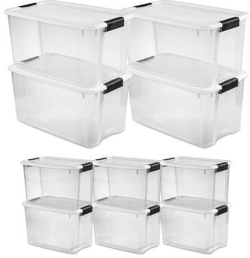 Sterilite 70 Qt 4-Pack & 30 Qt 6-Pack Clear Plastic Stackable Storage Bin w/Lid - 18.13 x 12.25 x 11.5 inches