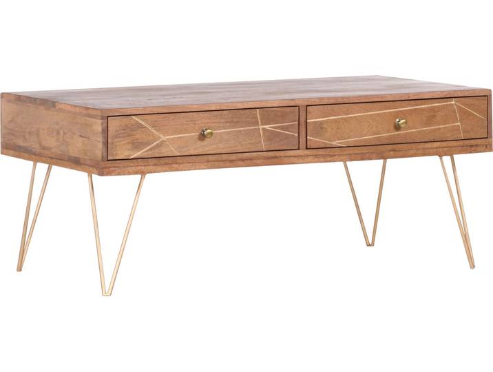 Couchtisch GUTMANN FACTORY Scan , bunt (natur, gold, goldfarben, natur), H:48cm T:60cm, Tische, Couchtisch, Hairpin Beine, moderner Couchtisch aus Massivholz Mango oder Akazie