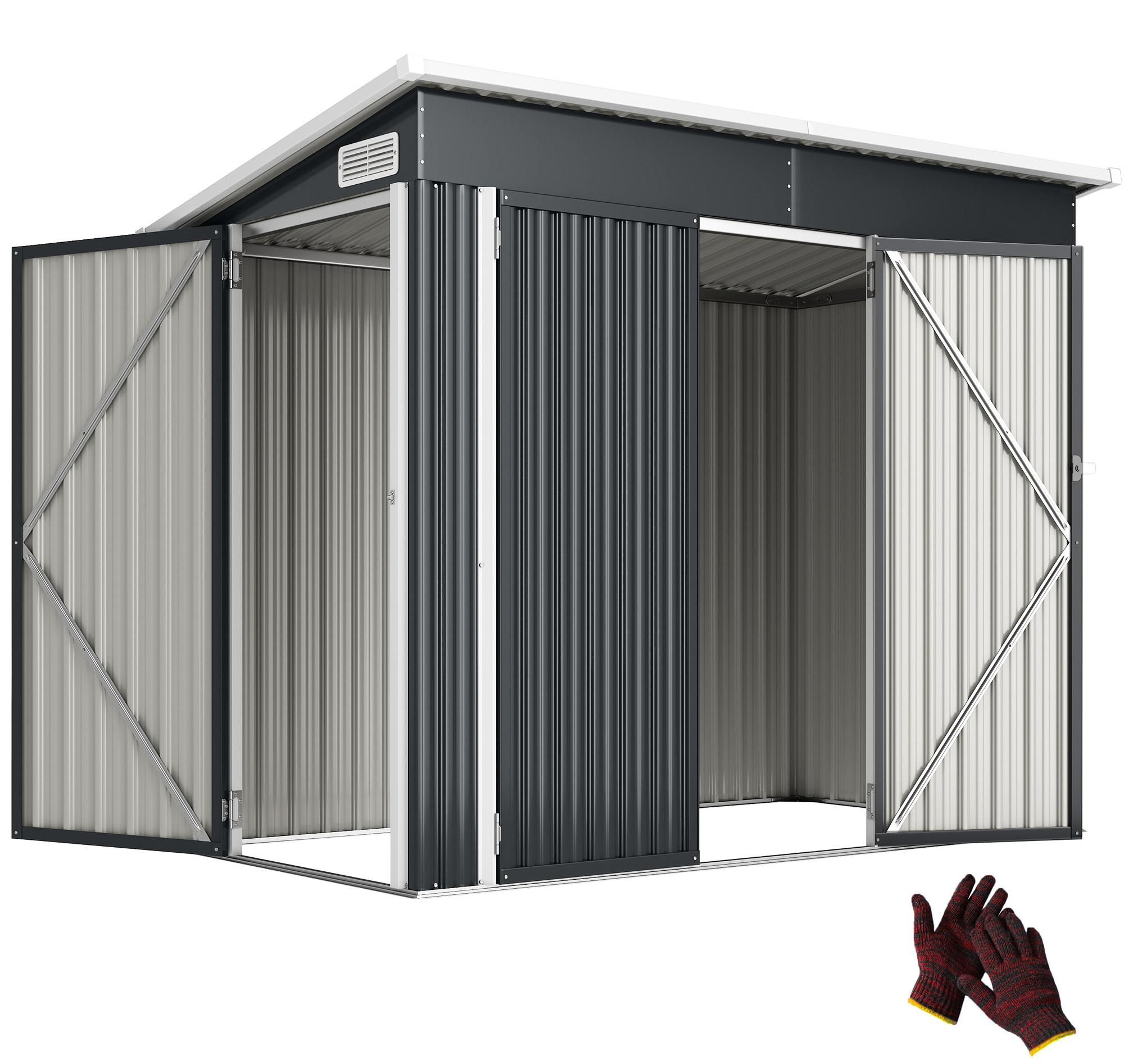Metall Gerätehaus 2,68 m², abschließbar Geräteschuppen mit 3 Türen Lüftung Pultdach Handschuhen