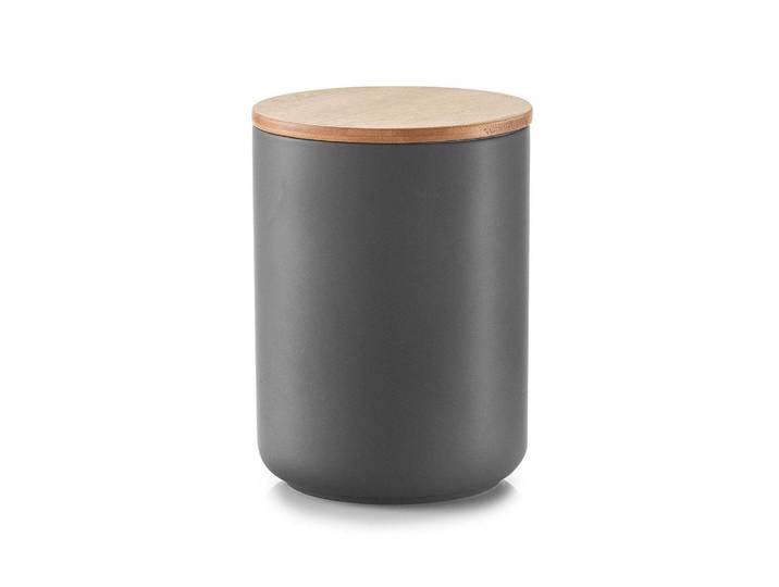 Vorratsdose ZELLER PRESENT 45047 l G , grau, H:17,5cm Ø:13cm, Keramik, Lebensmittelaufbewahrungsbehälter, Vorratsdose, Holzart: Bambus (China)