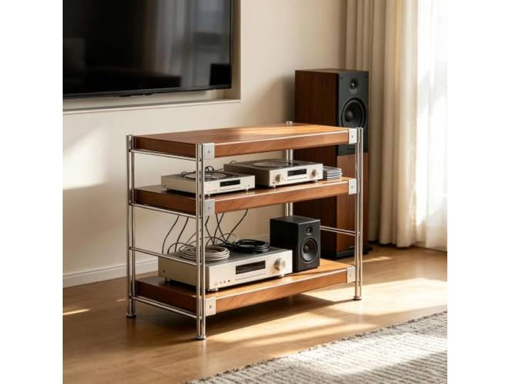 Verstellbarer Audio Rack Schrank, Mobiler HiFi Ständer für Verstärker Höhenverstellbare Ablagen, mobile Rollen, HiFi Rack für Verstärker, DVD-Player, CD-Player und Audiogeräte