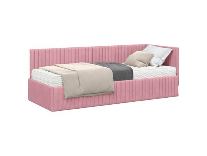PUGYNBK Eckbett, Samt, Grau, mit Matratze, 2 Stück Gepolstertes Kopfteil, Lattenrahmen, Wandmontage, Bezug aus Polyester