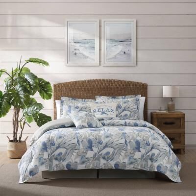 Tommy Bahama Raw Coast Blue Cotton Reversible Duvet Cover Set