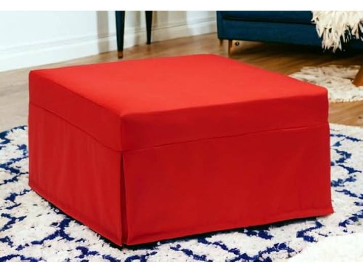 Talamo Italia - Ancilla Klappbett, Hocker, der in ein Einzelbett umgewandelt werden kann, Stoffhocker für das Wohnzimmer, 100 % Made in Italy, 80 x 80 x 45 cm, Rot