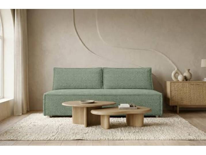 Kaiser Möbel Sofa Duo - Klappsofa mit Schlaffunktion, Schlafsofa Couch, Loungesofa Bettsofa, Wohnzimmer, Schlafzimmer, ​POSO Stoff- Cord 90 x 200 x 92 cm - Duo (Hellgrün)