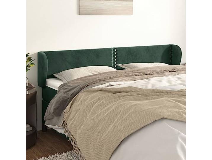KTHLBRH Dunkelgrünes Ohr-Kopfteil aus weichem Samt, klassisch, für Betten 183 x 23 x 78/88 cm, mit stabilen Holzbeinen und verstellbarer Höhe, elegantes Design mit Nieten