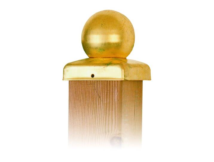 Paalornament paalkap voor tuinpaal bol messing 71x71mm
