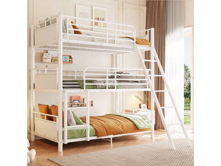 Luscriate - Lit Superposé 90x200cm Lit Métal 3 Niveaux 2 Échelles Convertible Design Moderne enfant - Blanc