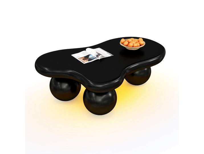 Evryae Couchtisch Wolkenform LED mit Farbwechsel MDF Rundbeine kinderfreundlich skandinavischer Stil, Schwarz, Organisch,Organisch, kugelförmig, 62.5x32x95 cm, Wohnzimmer, Wohnzimmertische, Couchtische