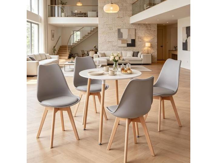 Chat Table chaise Mobilier L'élégante combinaison de table ronde Bouette ronde Table-chaussure 4pcs Chaises à manger)