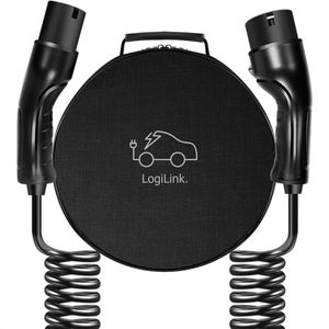 LogiLink Elektroauto-Ladekabel Spirale Mode 3, IP65, 5 m, Typ 2 zu Typ 2, 3-phasig, 32 A, 22 kW